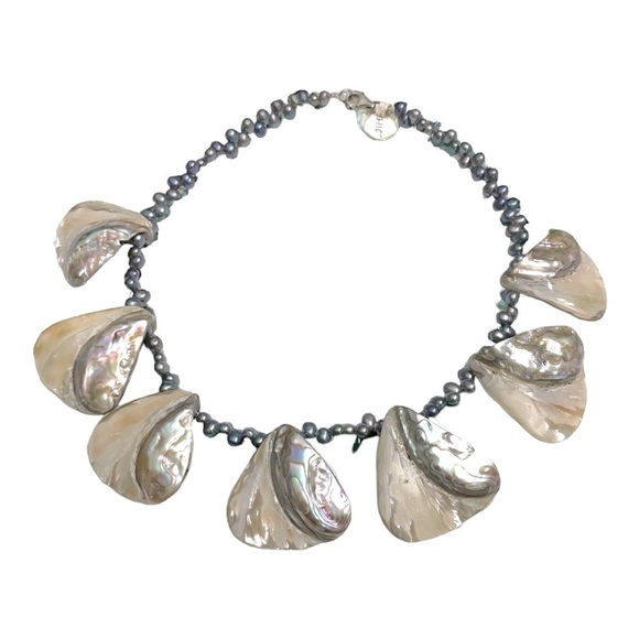Sterling Silver Freshwater Pearl and Abalone Shell Necklace SS Lobster Latch 8" - Picture 2 of 14